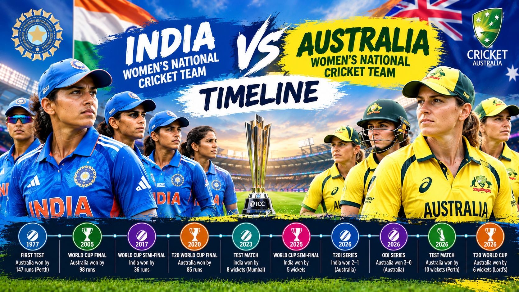 India Women's National Cricket Team vs Australia Women's National Cricket Team Timeline